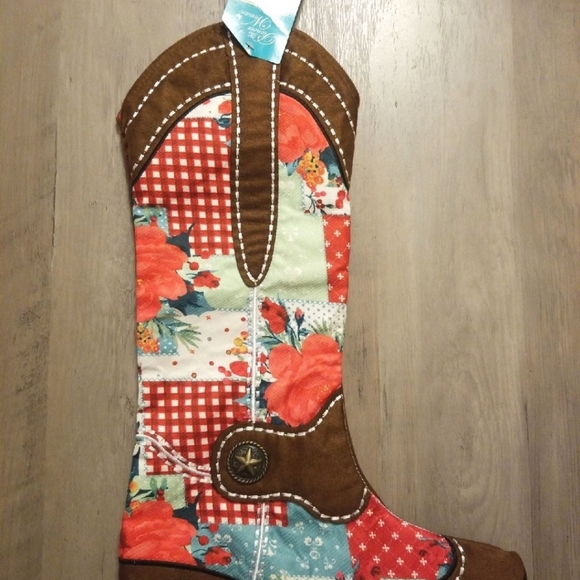 Pioneer Woman Cowboy Boot Stocking Cheerful Rose Patchwork Design - Picture 3 of 3